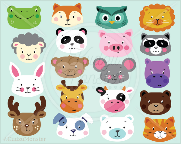 Cute Animal Faces Clip Art