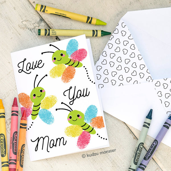 Finger Paint & Coloring Butterflies Mom Card