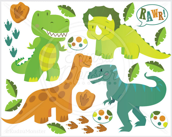 Cute Baby Dinosaur Clip Art Graphics - Kudzu Monster
