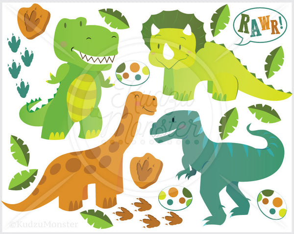 Cute Baby Dinosaur Clip Art Graphics - Kudzu Monster