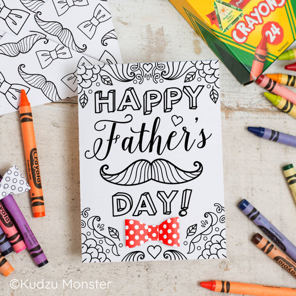 Mustache Father's Day Coloring Greeting Card Activity