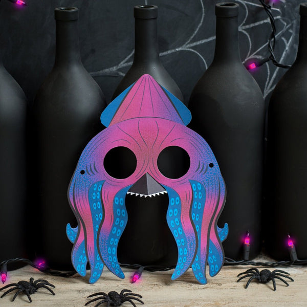 Printable Halloween Kraken Sea Monster Squid Mask DIY craft mask print at home classroom activity, cute, fun, scary mask for kids or adults