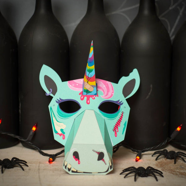 Printable ZOMBIE Unicorn Paper Mask Creepy Cute Halloween or Unicorn Birthday Party DIY print at home cute mask craft for kids or adults