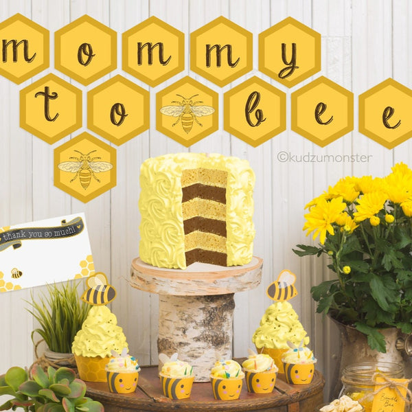 Gender Reveal Baby Shower What will it bee? Printable Party Decor Kit Bumble bees, stripes, honeycomb cute rustic cupcake wrapper chalkboard