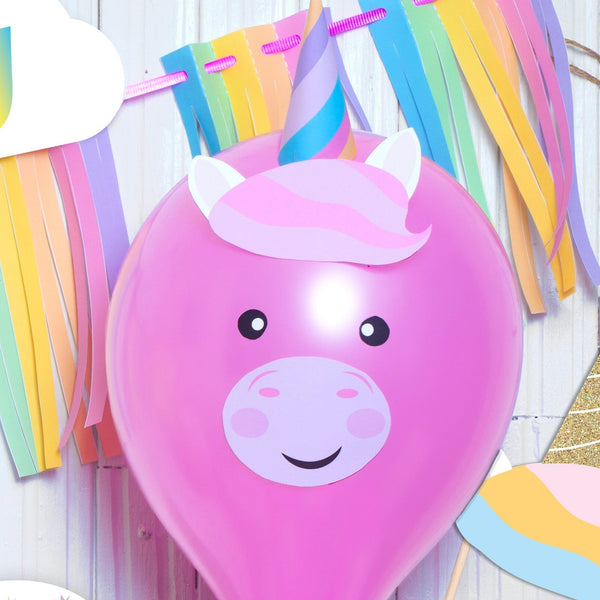Cute Unicorn Printable Balloon Face and 3D horn DIY Instant Download File Cut Out and tape to balloon for Rainbow Unicorn Birthday Party