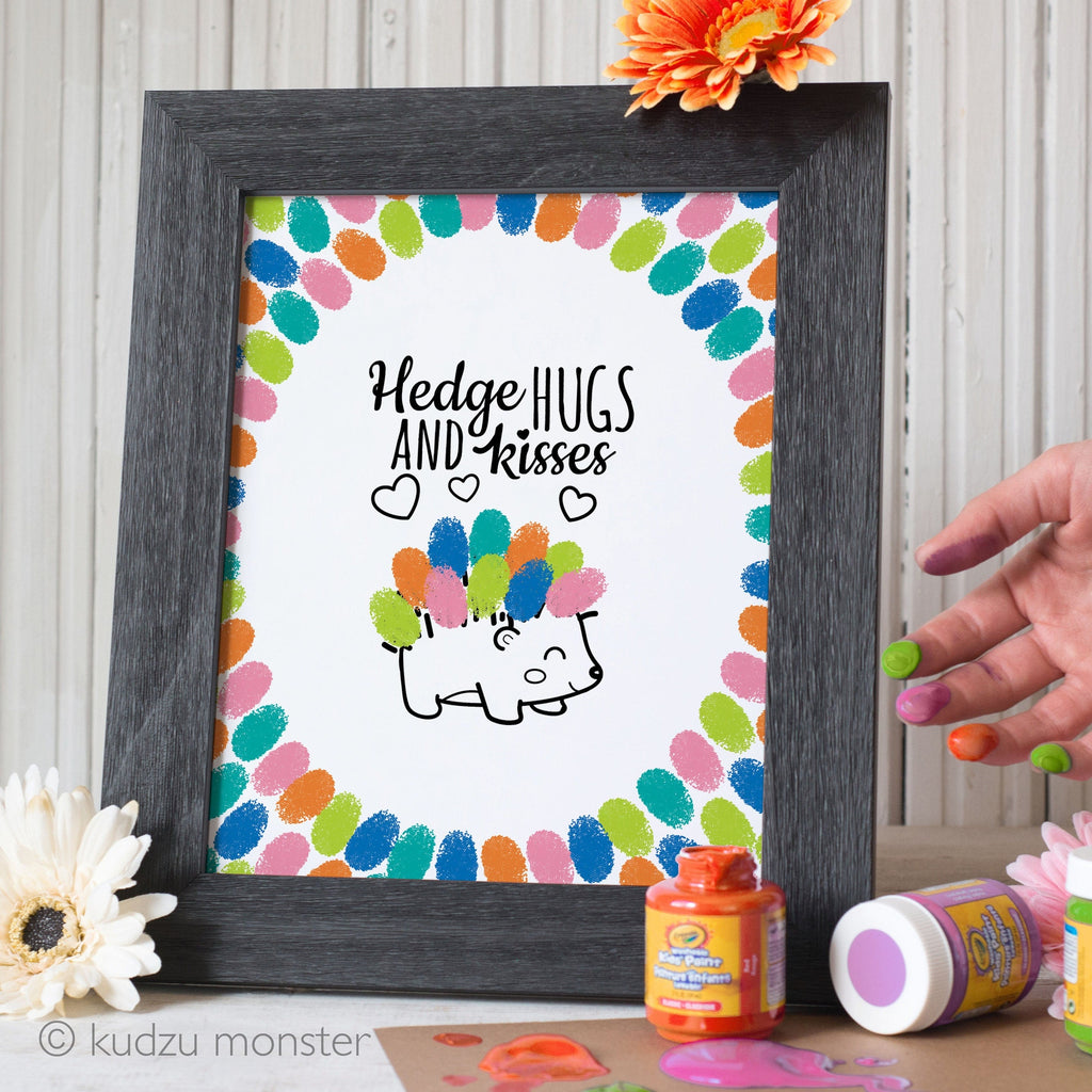 Mother's Day Finger Paint Art Printable Hedgehog Hedge Hugs DIY Kid's Art Activity Fingerprints Ink Pad Interactive 8x10 in Art work Print