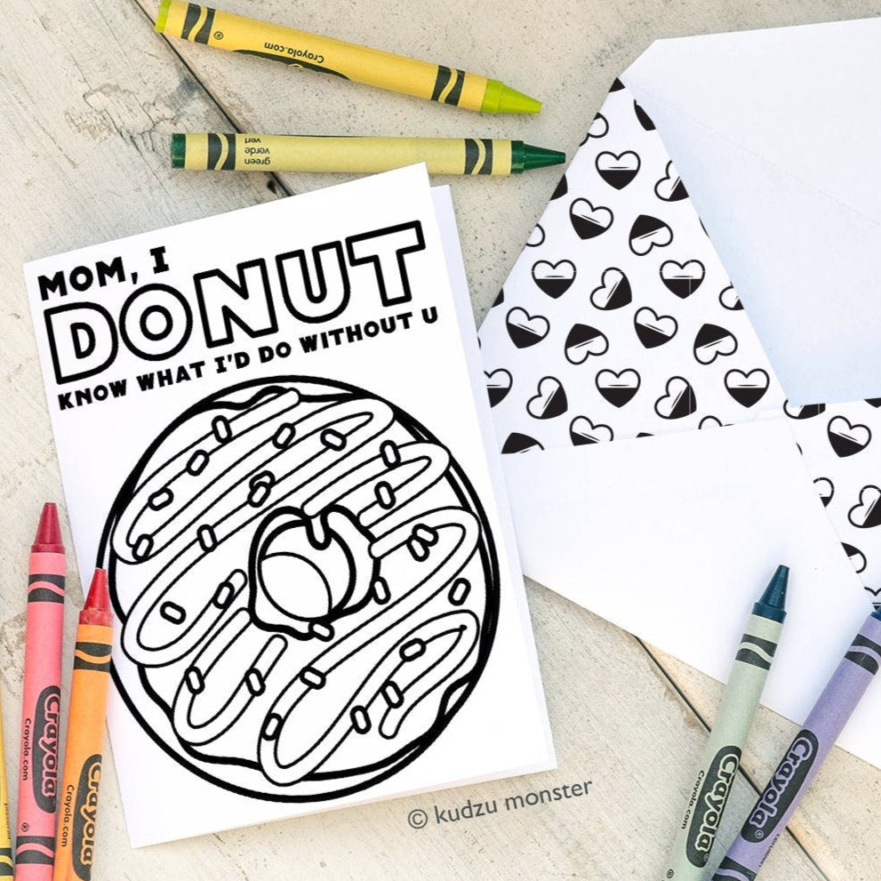 Cupcake Mother's Day INSTANT DOWNLOAD Printable Coloring Card cute DIY card sweets sprinkles baker baked goods cake hearts activity mom