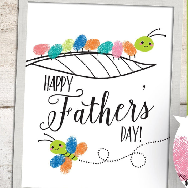 Finger Paint Art Father's Day Printable Caterpillar Butterfly DIY Kid's Art Activity for Dad Fingerprints Ink Pad 8x10 inch Art work Print