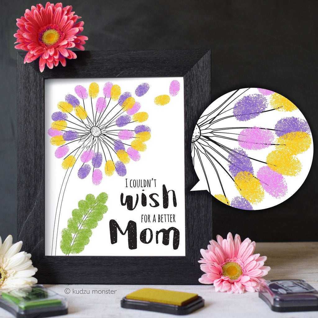 Mother's Day Finger Paint Art Printable Dandelion DIY Kid's Art Activity for Mom Fingerprints Ink Pad Interactive 8x10 inch Art work Print