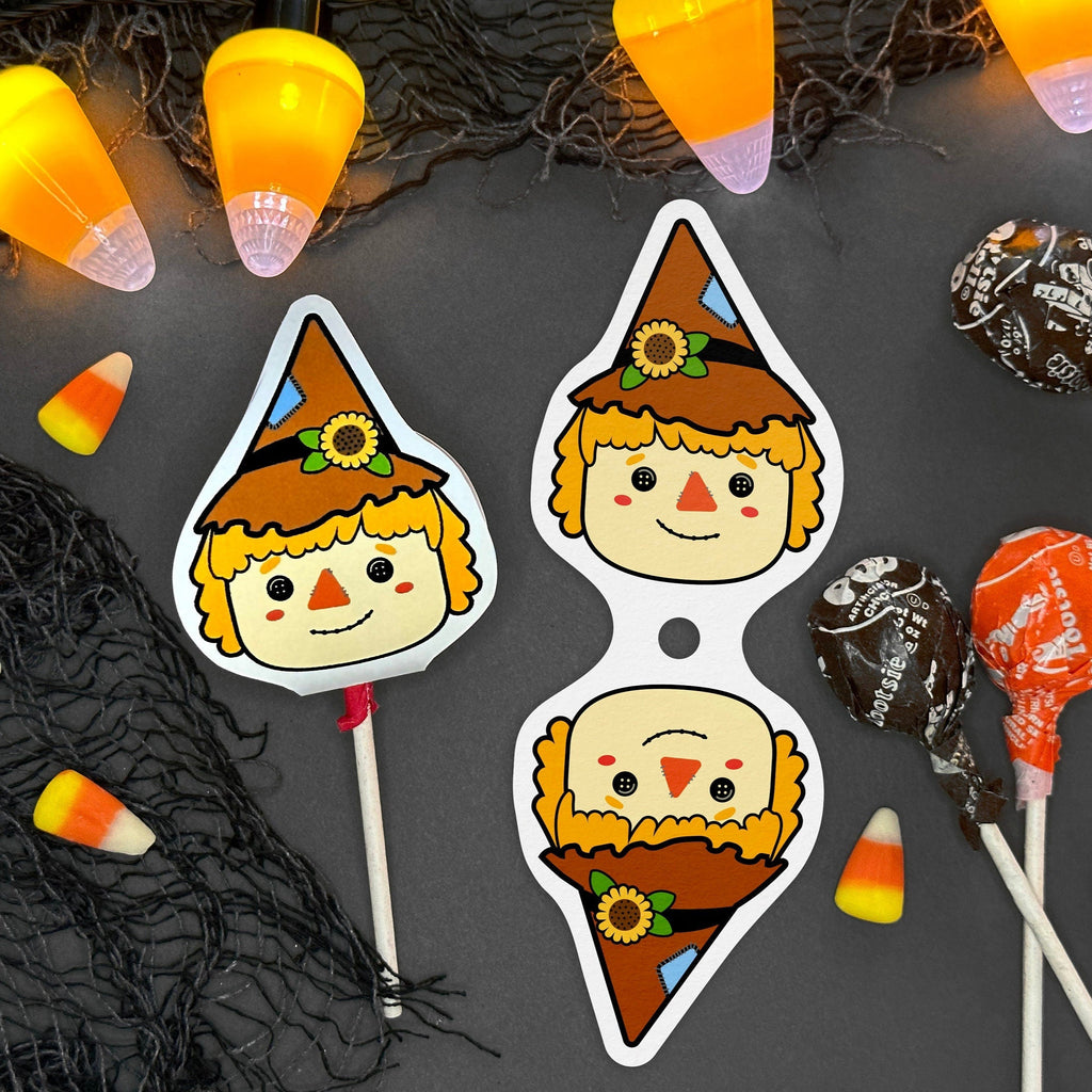 Printable Scarecrow Sucker Covers - Cute Kawaii Scare Crow Lollipop Puppets - DIY Halloween Craft - Instant Download Party favor