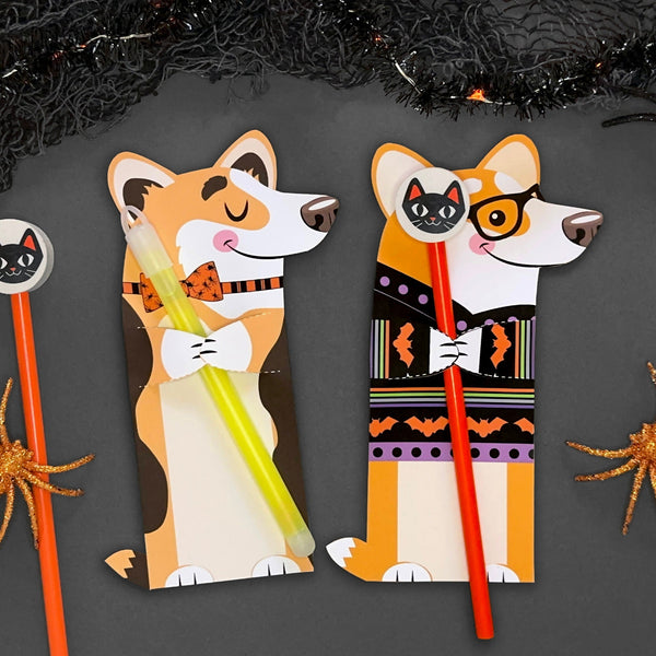 Corgi Dog Halloween Printable Welsh Corgi Puppy Non Candy, Pencil, bubbles, glow stick, honey stick, pixie stick candy or treat hugger