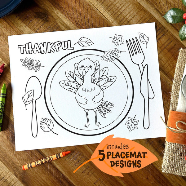 Thanksgiving Printable Placemat Activity Coloring Sheets for Kid's Table | Connect the Dots, Word Jumble, Maze, Turkey Coloring, Word Find