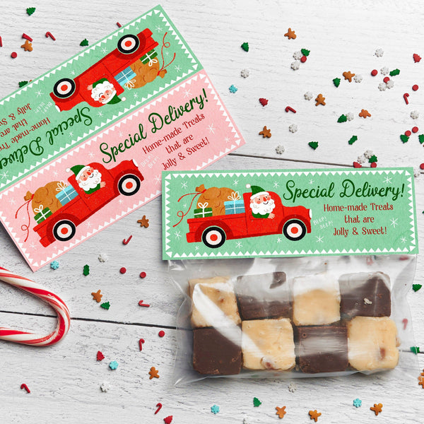 Printable Santa Truck treat bag topper | Christmas party favor | Homemade treats | fudge cookies baked goods gift bag | instant download