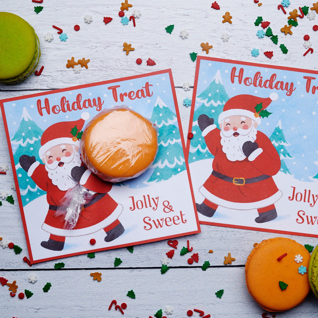 Printable Santa Cookie Card for Macaron, Oreo, or small treat | Cute Illustrated Santa Sack Instant Download Party Favor | Holiday Party