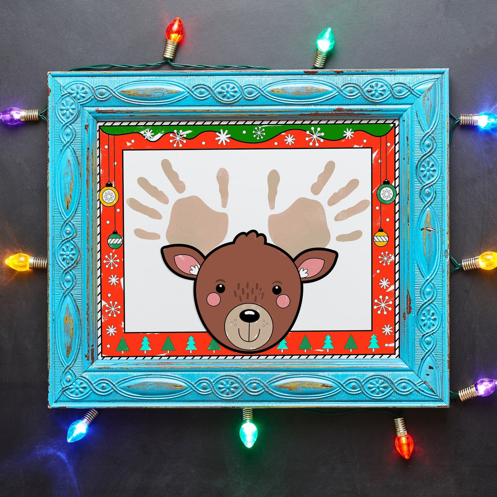 Printable Reindeer Hand print Activity | Instant Download finger paint coloring sheet | Cute kids Christmas Party activity | Handprint Art