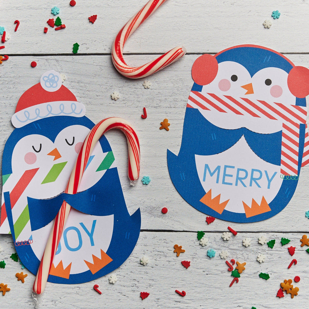 Printable Penguin Candy Cane Hugger Cards | Instant Download Holiday Cards for Candy Canes or Christmas Pencils | Cute Kids Christmas Cards