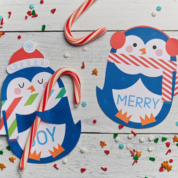 Printable Penguin Candy Cane Hugger Cards | Instant Download Holiday Cards for Candy Canes or Christmas Pencils | Cute Kids Christmas Cards