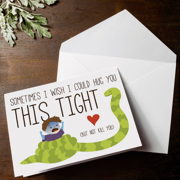INSTANT DOWNLOAD Snake Big Hug Funny romantic valentine or anniversary dating couples folded i love you Card Boa Constrictor Titanoboa