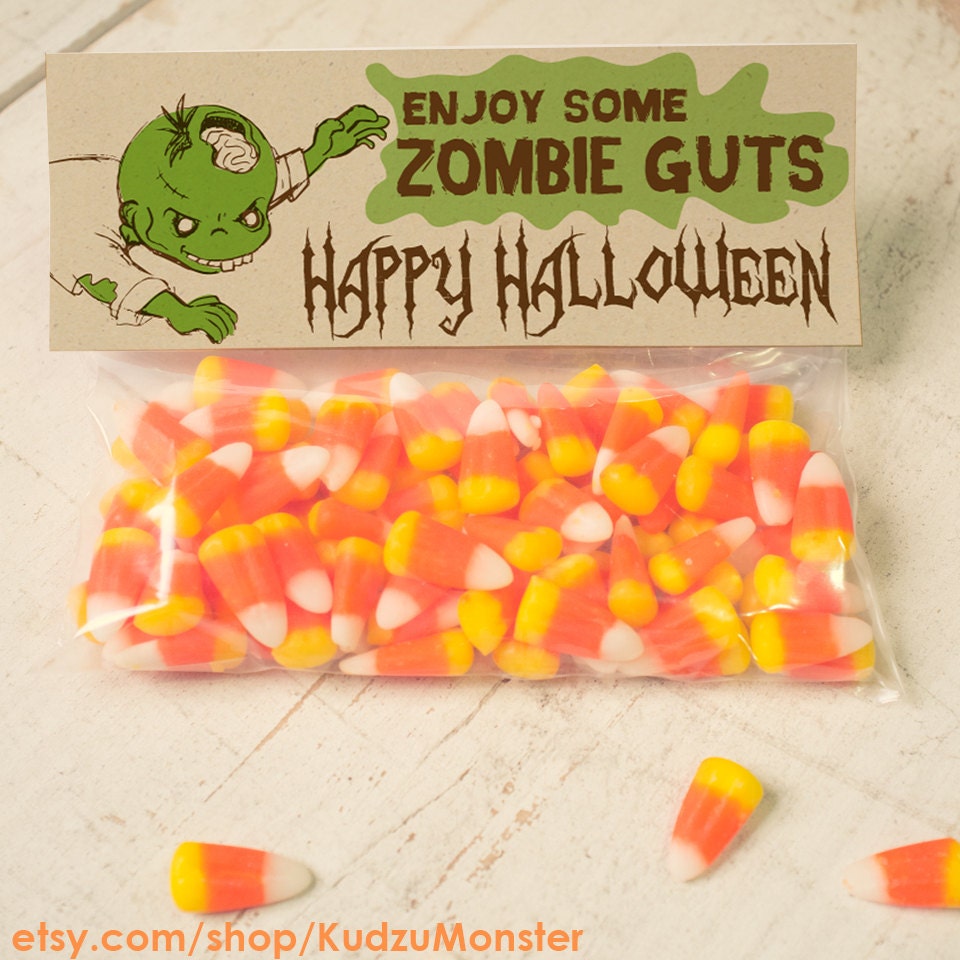 INSTANT DOWNLOAD Halloween Zombie guts Treat Topper Candy Bag Topper Label homemade candy trick or treat bag boy's monster printable top
