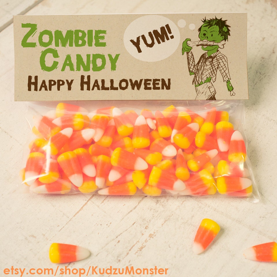 INSTANT DOWNLOAD Halloween Zombie candy Treat Topper Candy Bag Topper Label homemade candy trick or treat bag boy's monster printable top