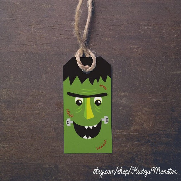 INSTANT DOWNLOAD frankenstein halloween gift tag for candy or classroom treats print at home DIY label gift tag spooky graphic monster