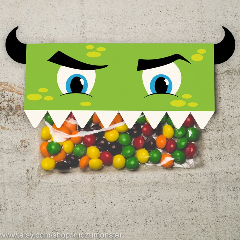 INSTANT DOWNLOAD DIY Birthday Monster Face Treat Topper Candy Bag Topper Label homemade candy party favor boy's monster printable top