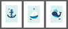 INSTANT DOWNLOAD set of three 5x7 nautical art prints whale, sail boat ship and anchor fish Navy Blue Baby blue chevron nursery decor