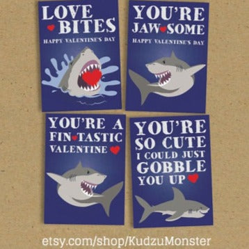 INSTANT DOWNLOAD Printable Classroom shark valentines cards valentine's day shark week great white sharks funny boys valentine jaws