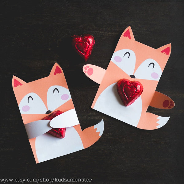 Woodland Fox birthday party candy holders printable DIY party favors cute fox hug for individual candy or suckers kids part classroom party