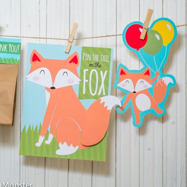 Fox woodland Party printable decor kit fox party game instant download treat topper party favor