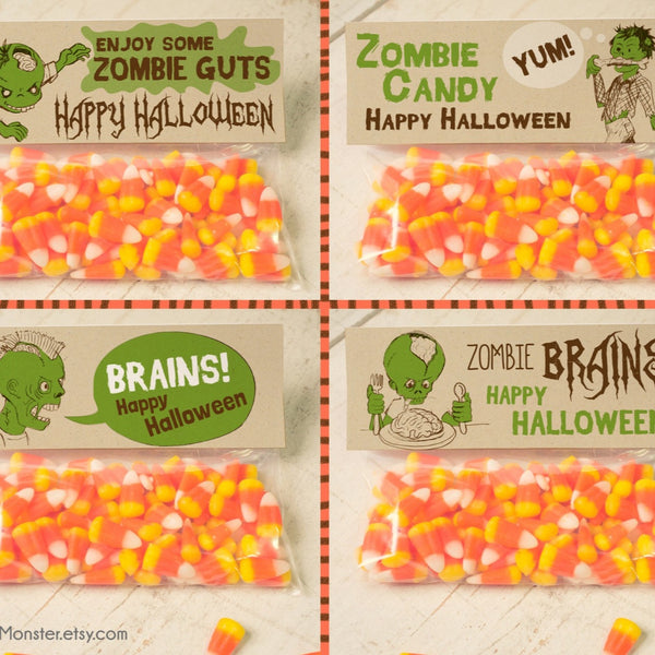 INSTANT DOWNLOAD Halloween Zombie Treat Topper Combo Pack Candy Bag Topper Label homemade candy trick or treat bag boy's printable DIY