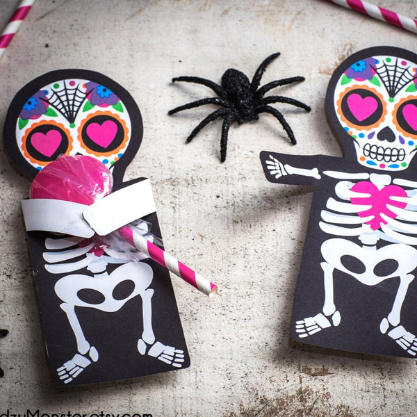 valentine Sugar Skull Day of the Dead printable coffin party favor boxes Dia de los Muertos bright pink girly print at home DIY for candy