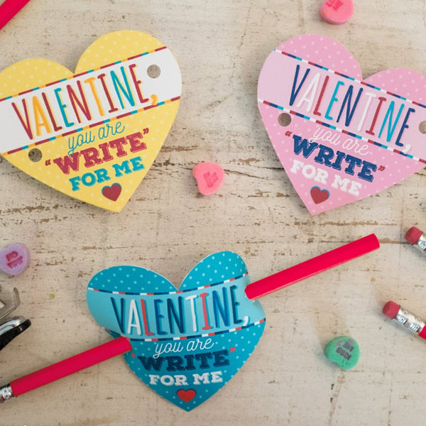 Pencil Valentine Printable heart for pencil or pen non candy valentine simple instant download classroom valentines