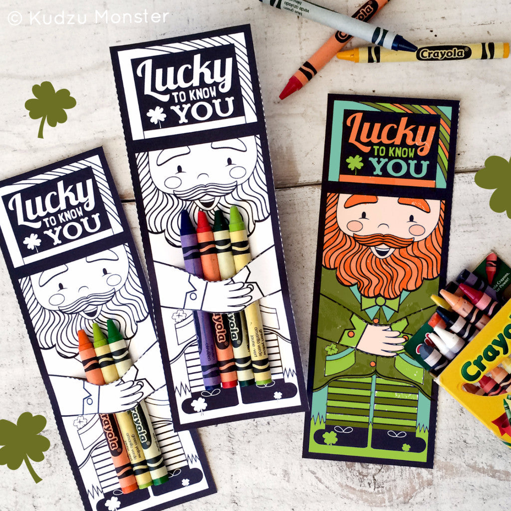 Printable Leprechaun Crayon Holders Coloring Sheet - Kudzu Monster
 - 1