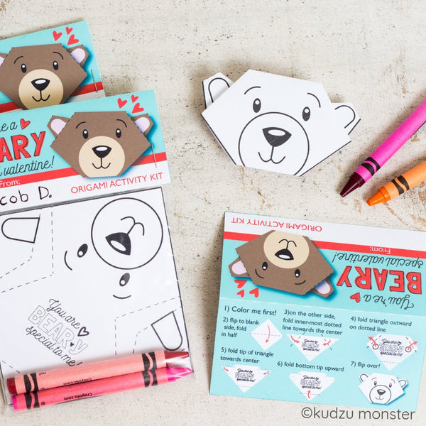 Origami Coloring Bear Valentine