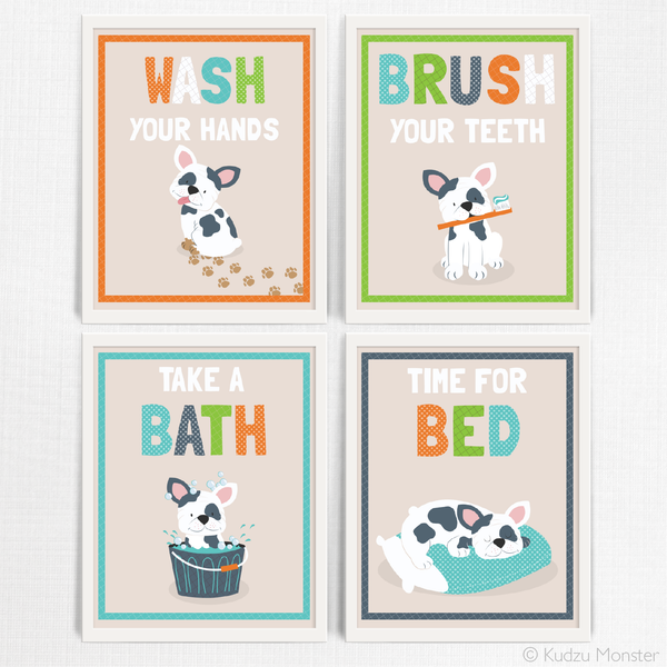 Printable Puppy Bathroom Art Set - Kudzu Monster