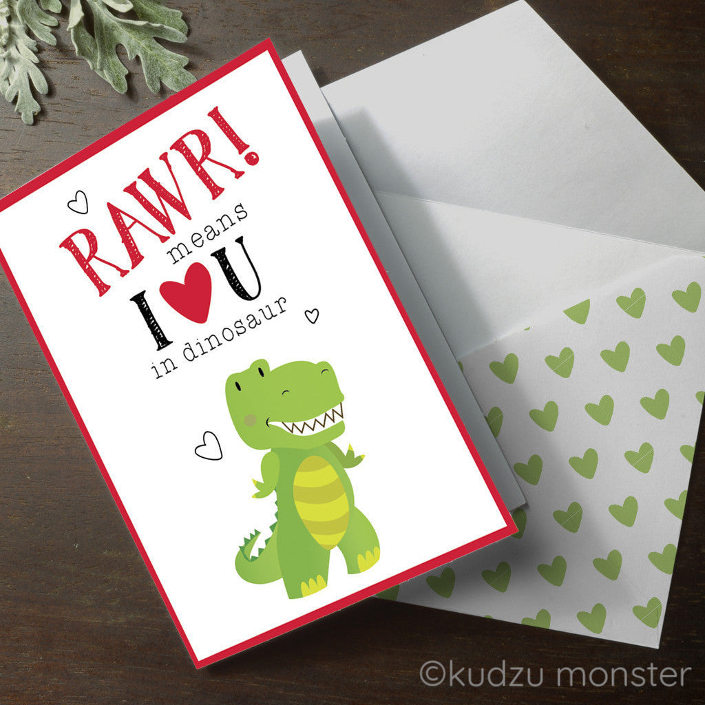 Dinosaur Rawr! Valentine Card - Kudzu Monster