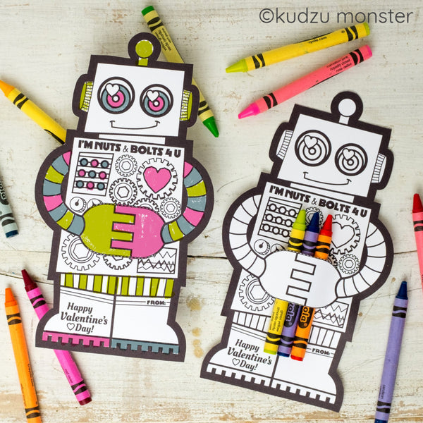 Valentine Robot Coloring Huggers - Kudzu Monster