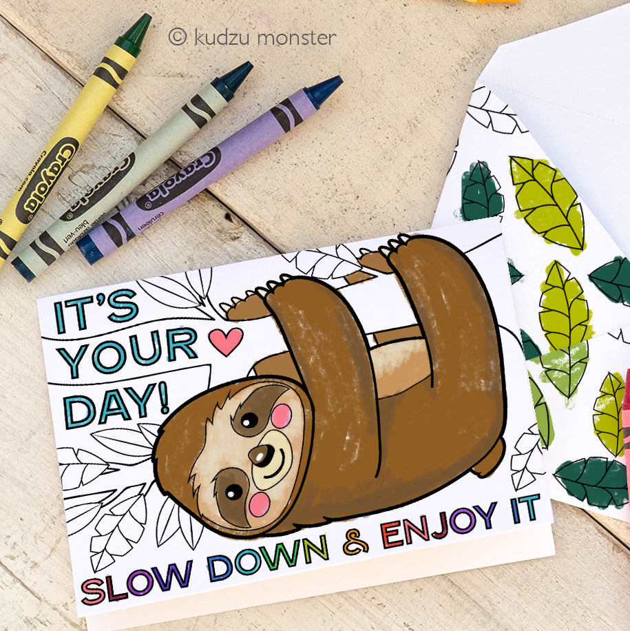 Sloth Coloring Activity Card