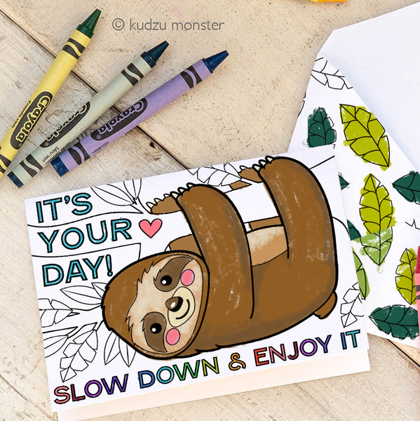 Sloth Coloring Activity Card