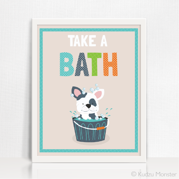 Printable Puppy Bath Time Art - Kudzu Monster