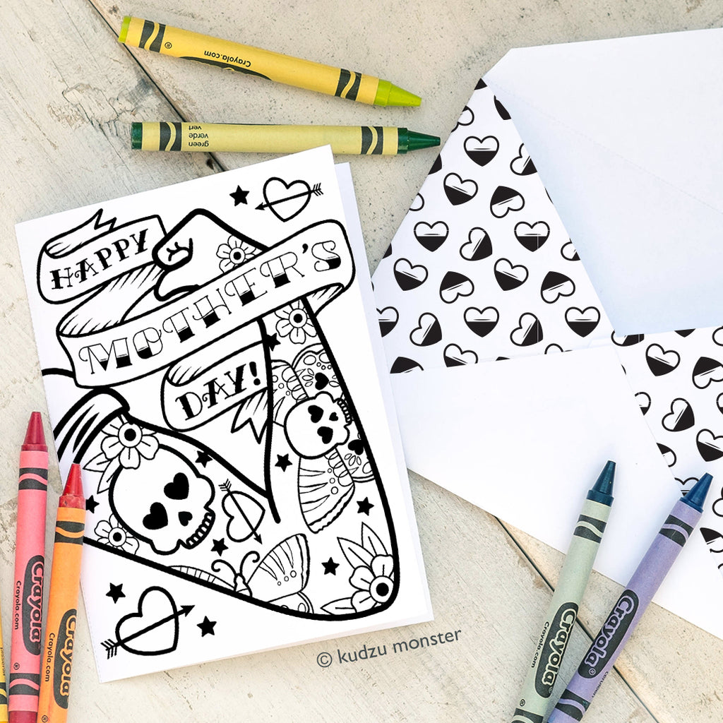 Coloring Activity Mother's Day Card: Tattoo