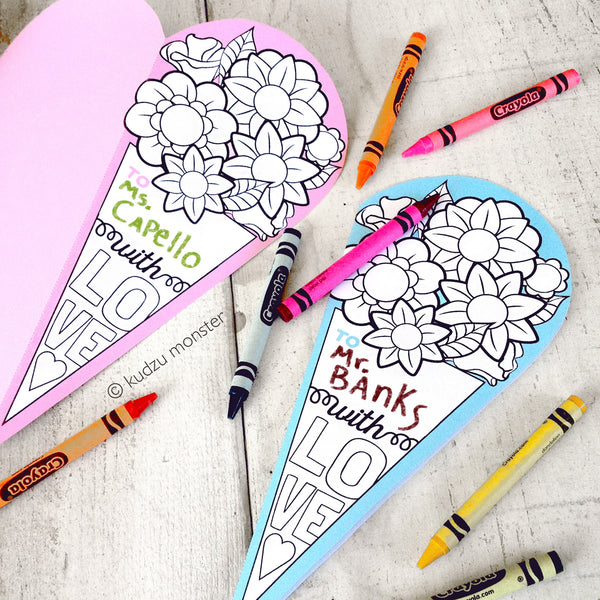 Coloring Activity Teacher Appreciation Card: Flower Bouquet