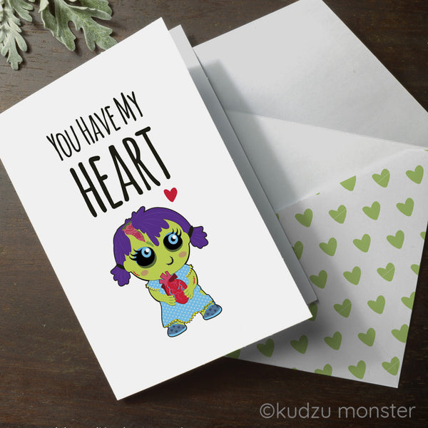 Zombie You Have My Heart Valentine Card - Kudzu Monster