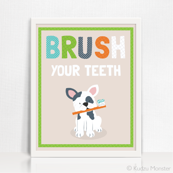Printable Puppy Brush Your Teeth Art - Kudzu Monster
