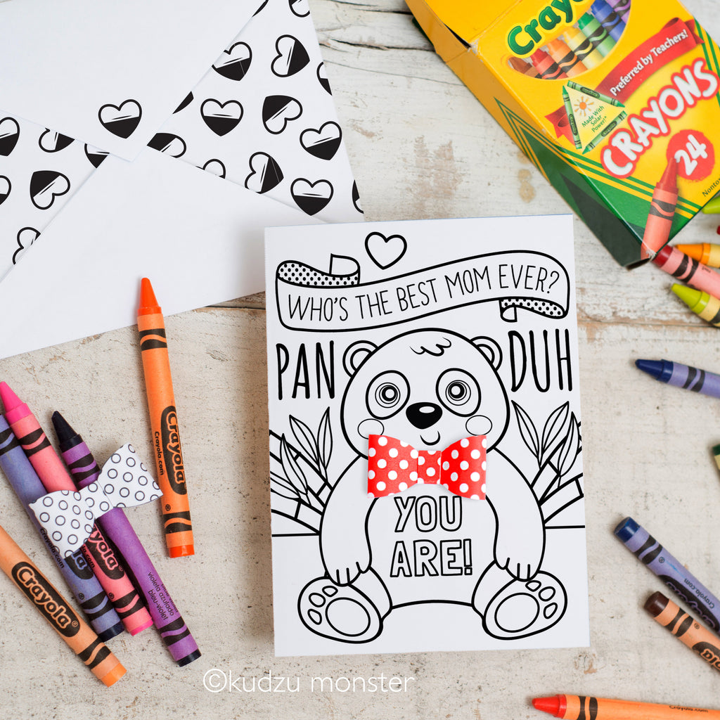 Coloring Activity Mother's Day Card: Panda