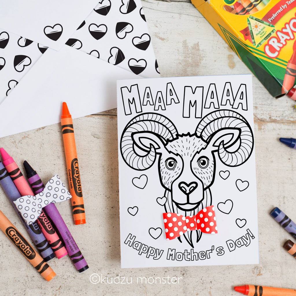 Coloring Activity Mother's Day Card: Bighorn Sheep