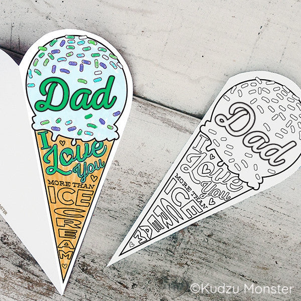 Ice Cream Cone Father's Day Coloring Greeting Card