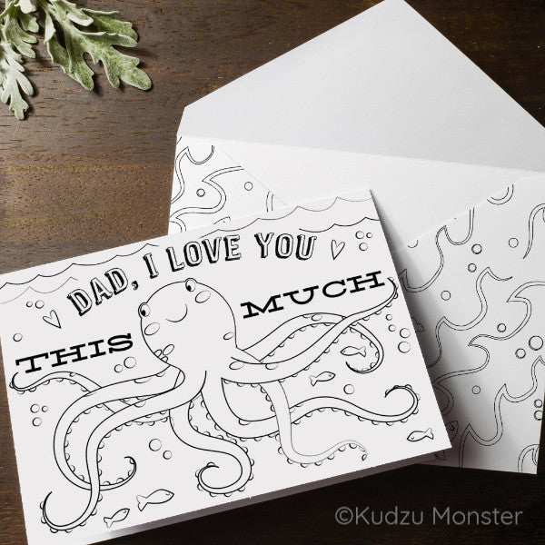 Octopus Father's Day Coloring Greeting Card