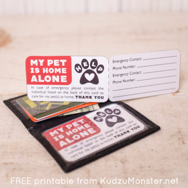 FREE Printable Pet Emergency Contact Card - Kudzu Monster
 - 1